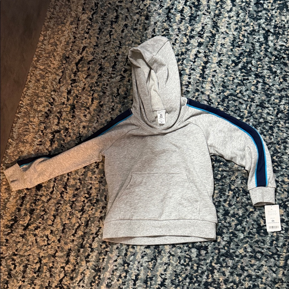 NWT Carter’s Gray Kids Hoodie with Blue Stripe